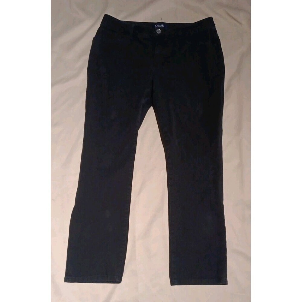 Chaps Women's Jeans Size 12P Petite Black Gray Mid Rise Straight Leg Stretch